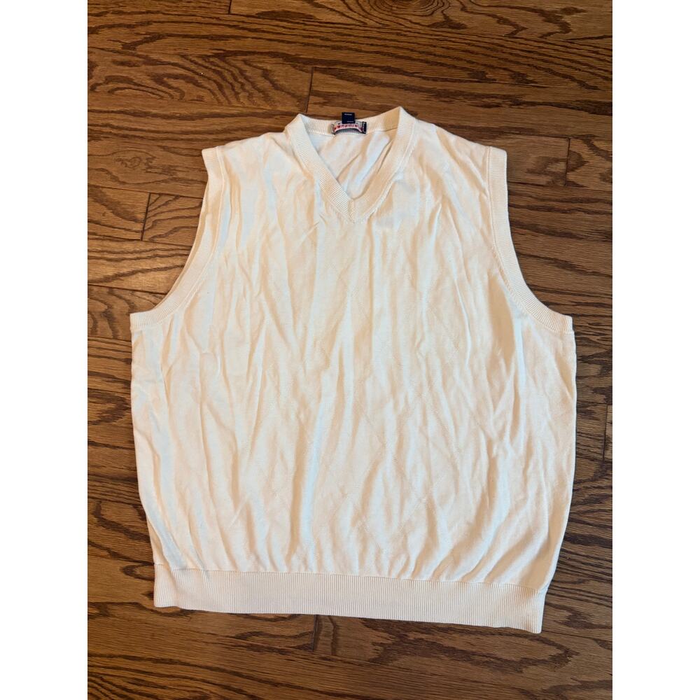 Roundtree & Yorke Mens Sweater Vest 2X White 100% Cotton V Neck Classic Knit